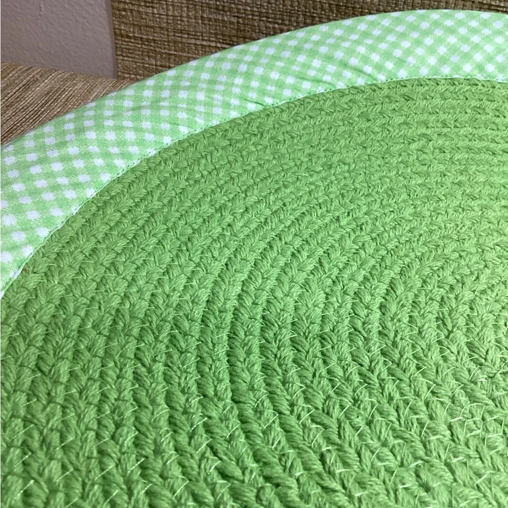 New Green Woven Placemat with Gingham Trim 15” set of 8